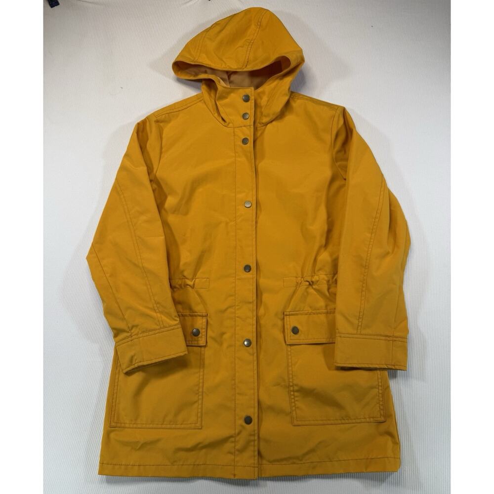 J.Crew Hooded Utility Jacket Womens XS Yellow Rain Coat Cinch Waist